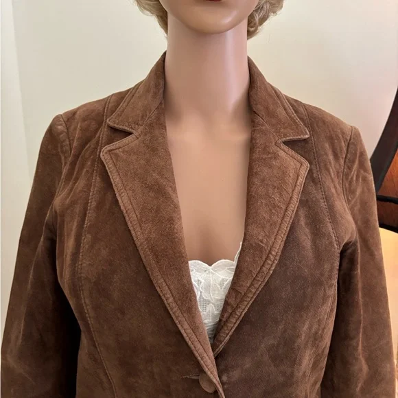 Brown Suede Women's Blazer Jacket - Classic Tailored Style - Picture 4 of 12